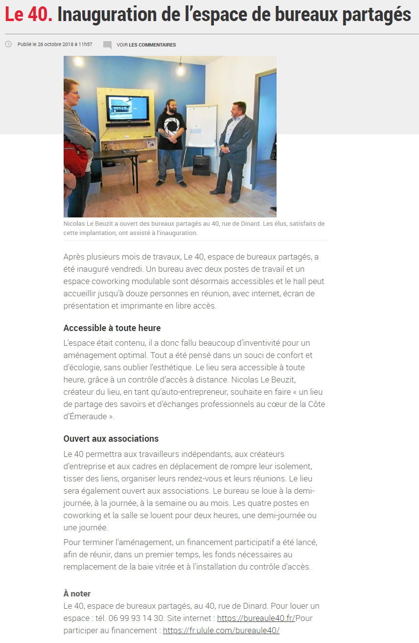 Bureau partagé à louer à Pleurtuit